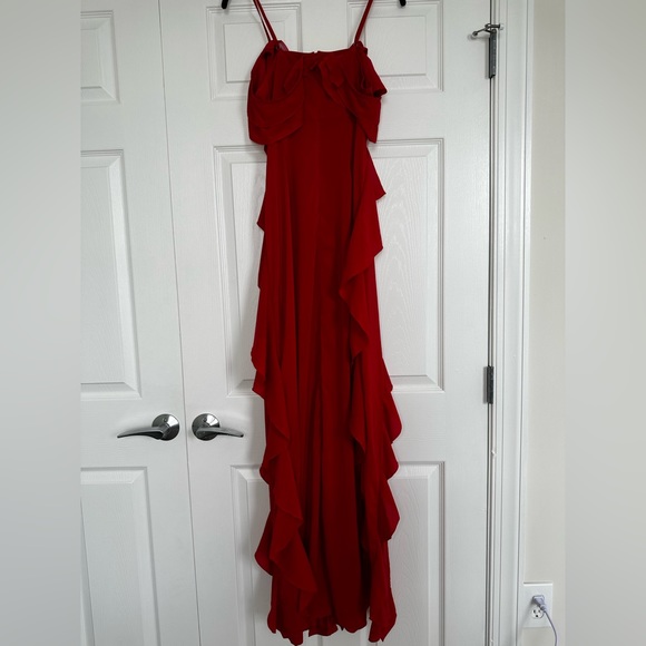 PrettyLittleThings “Hot Mama” Red Ruffled Maxi Dress - Picture 6 of 8